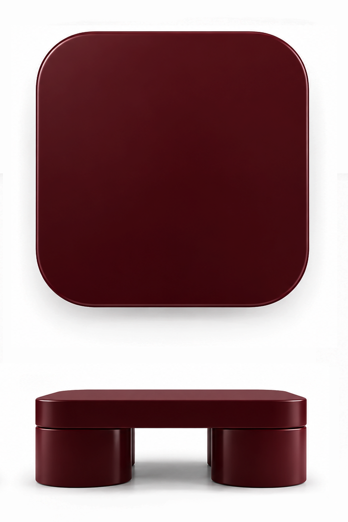 Pedestal Coffee Table - in burgundy, from above and the front