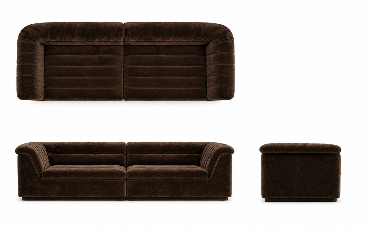 Velvet Channel Sofa - every side