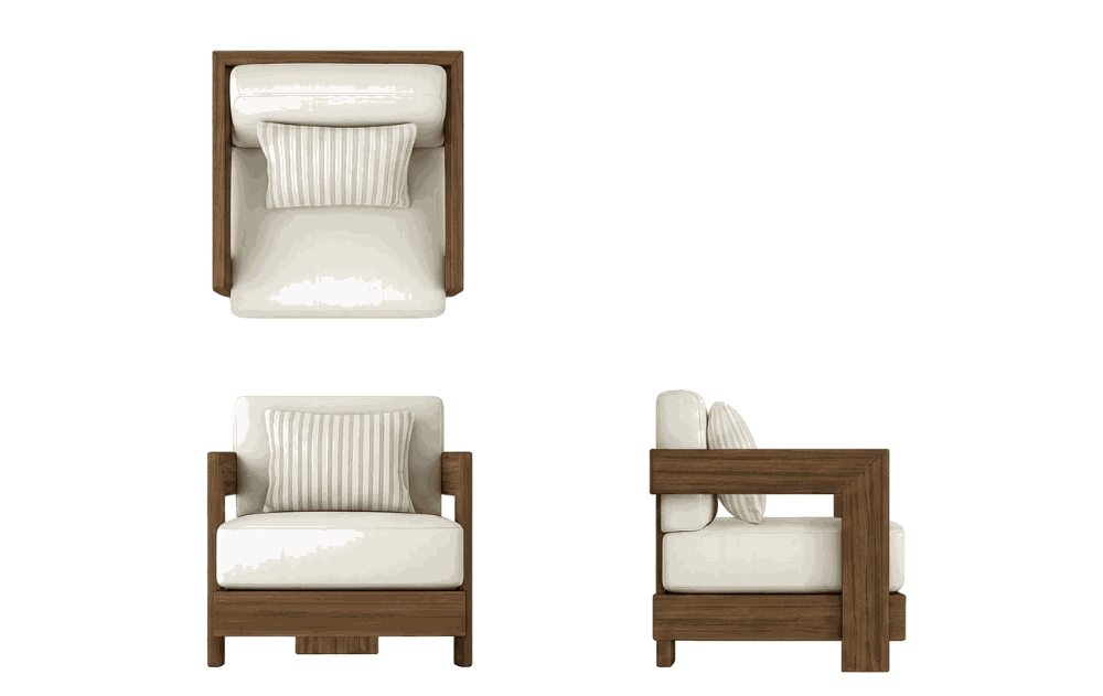 Teak Corduroy Armchair - three sides