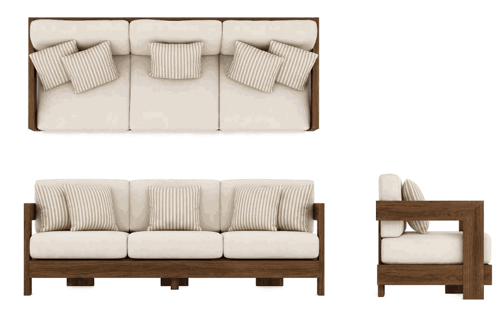 Teak Corduroy Sofa - three sides